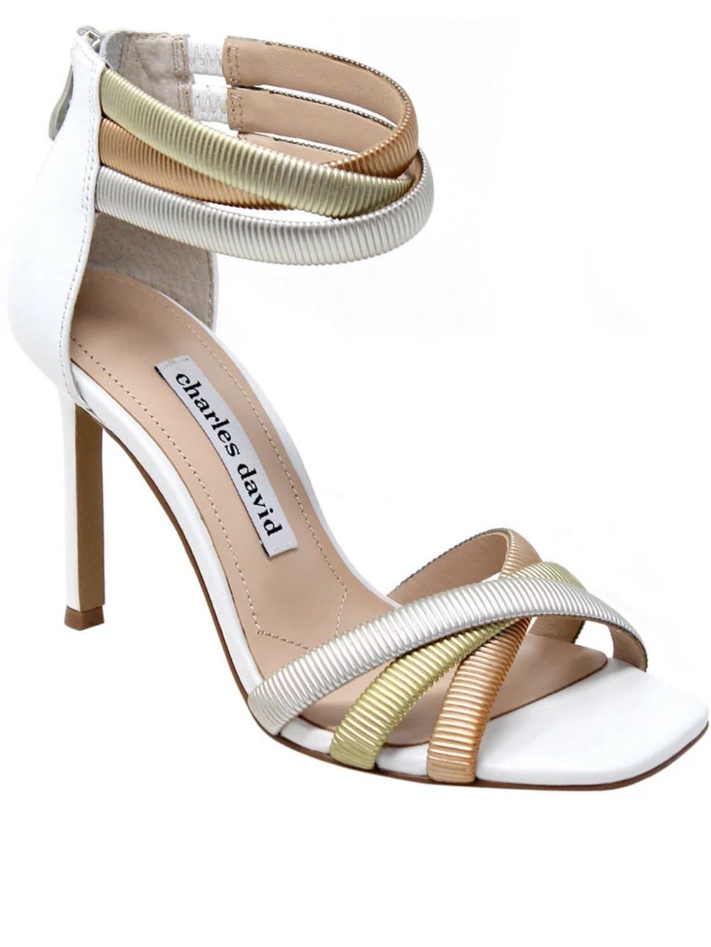 Charles David Beige Cream Ankle-Strap Heeled Sandals